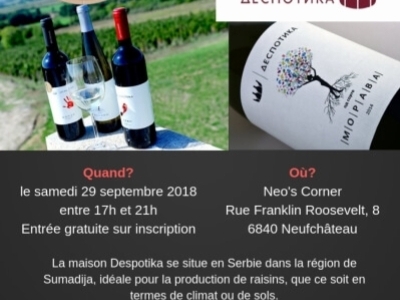 Dégustation de vins serbes de la maison Despotika le 29 septembre